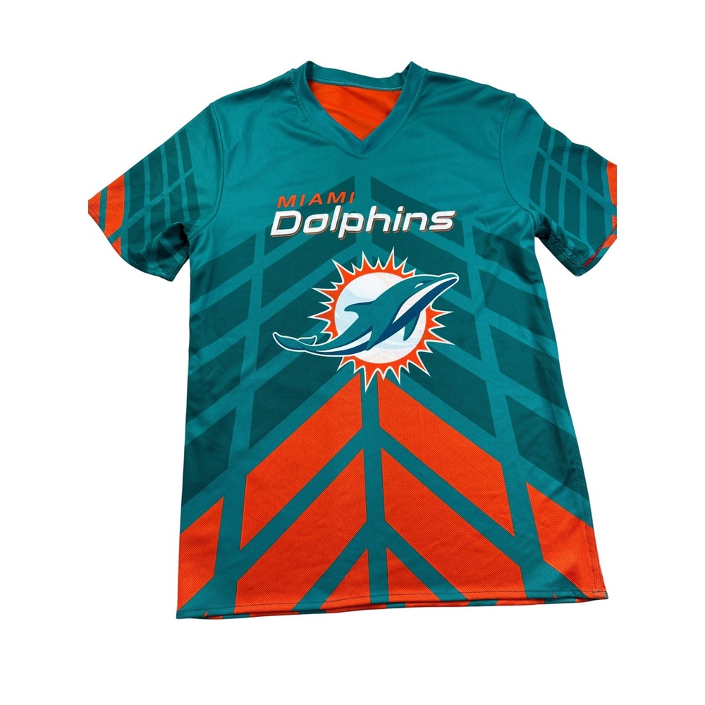 NFL Flag Football Miami Dolphins Youth XL Jersey Aqua Orange V-Neck reversible